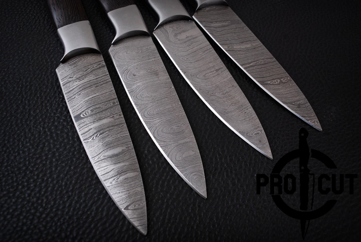 4 Pcs Hand Forged Damascus Steel Steak Knives with Wengee Wood Handle, Culinary Knives Set