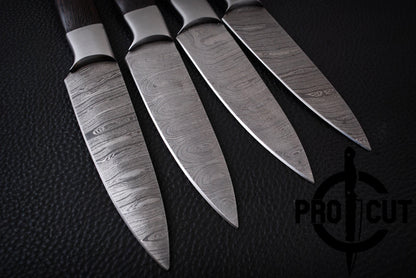 4 Pcs Hand Forged Damascus Steel Steak Knives with Wengee Wood Handle, Culinary Knives Set