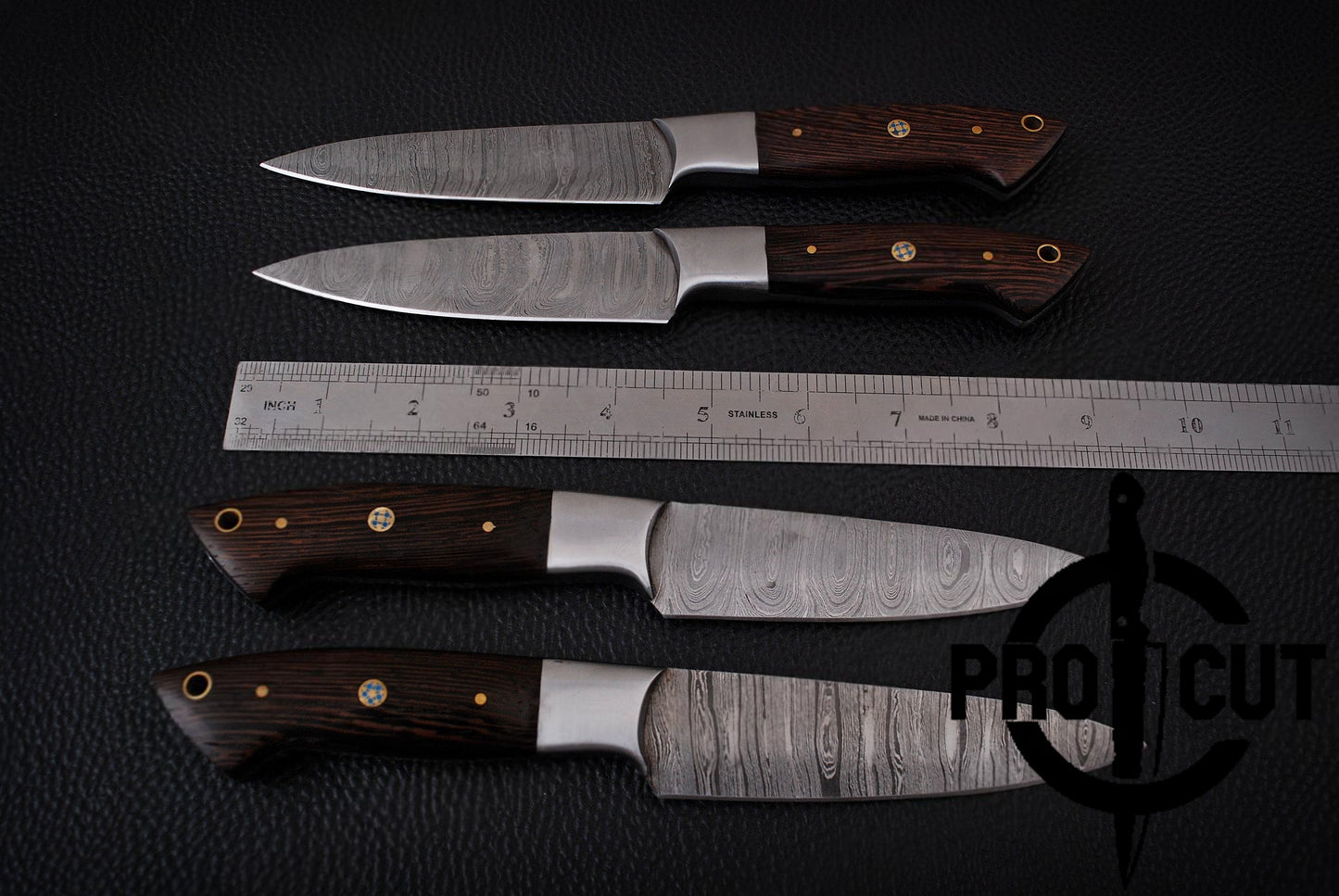 4 Pcs Hand Forged Damascus Steel Steak Knives with Wengee Wood Handle, Culinary Knives Set