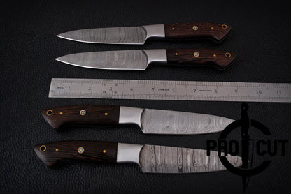 4 Pcs Hand Forged Damascus Steel Steak Knives with Wengee Wood Handle, Culinary Knives Set
