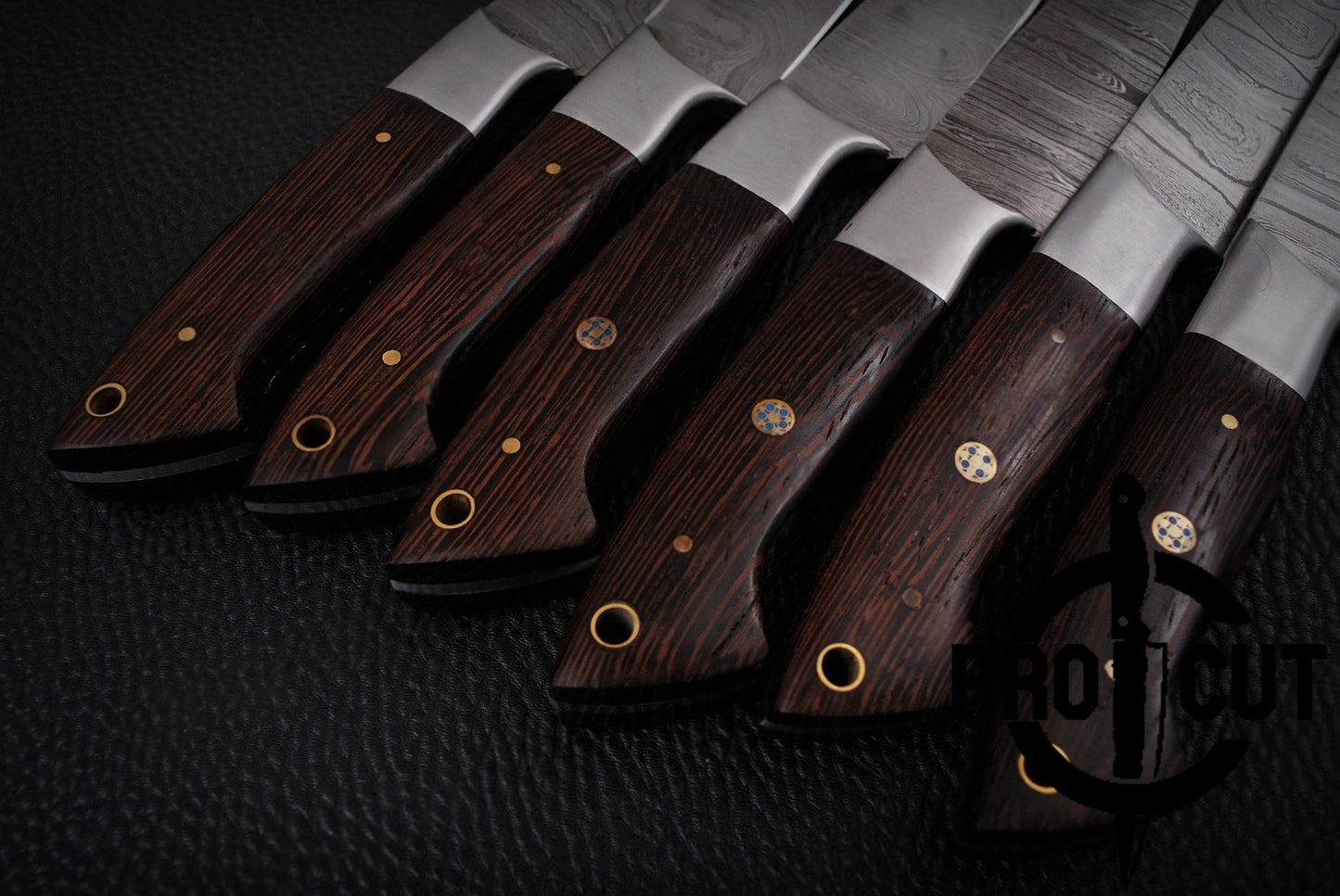 6 Pcs Hand Forged Damascus Steel Steak Knives with Wengee Wood Handle, Culinary Knives Set