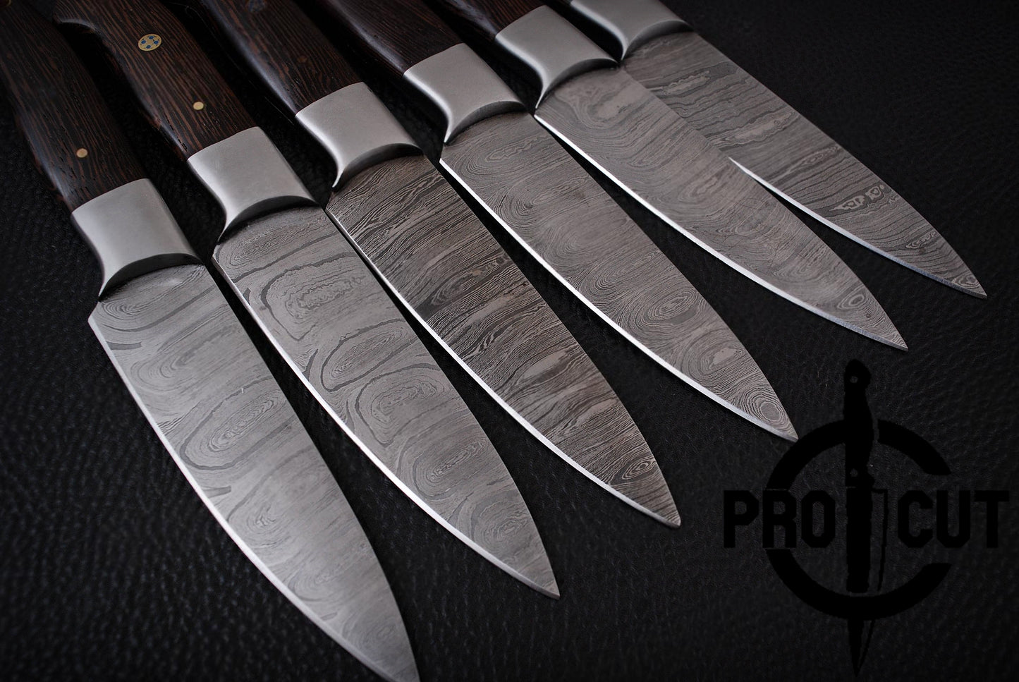 6 Pcs Hand Forged Damascus Steel Steak Knives with Wengee Wood Handle, Culinary Knives Set