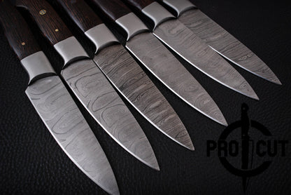6 Pcs Hand Forged Damascus Steel Steak Knives with Wengee Wood Handle, Culinary Knives Set
