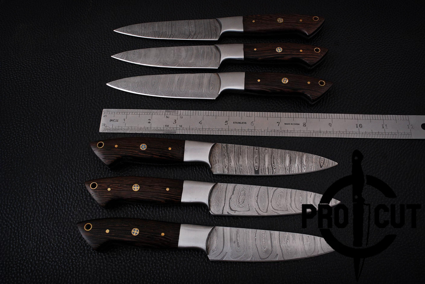 6 Pcs Hand Forged Damascus Steel Steak Knives with Wengee Wood Handle, Culinary Knives Set