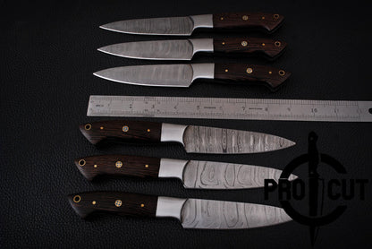 6 Pcs Hand Forged Damascus Steel Steak Knives with Wengee Wood Handle, Culinary Knives Set