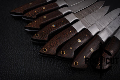 8 Pcs Hand Forged Damascus Steel Steak Knives with Wengee Wood Handle, Culinary Knives Set