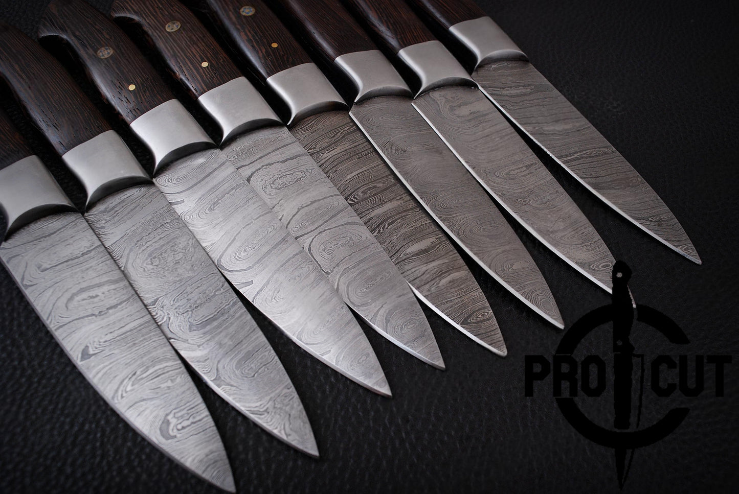 8 Pcs Hand Forged Damascus Steel Steak Knives with Wengee Wood Handle, Culinary Knives Set