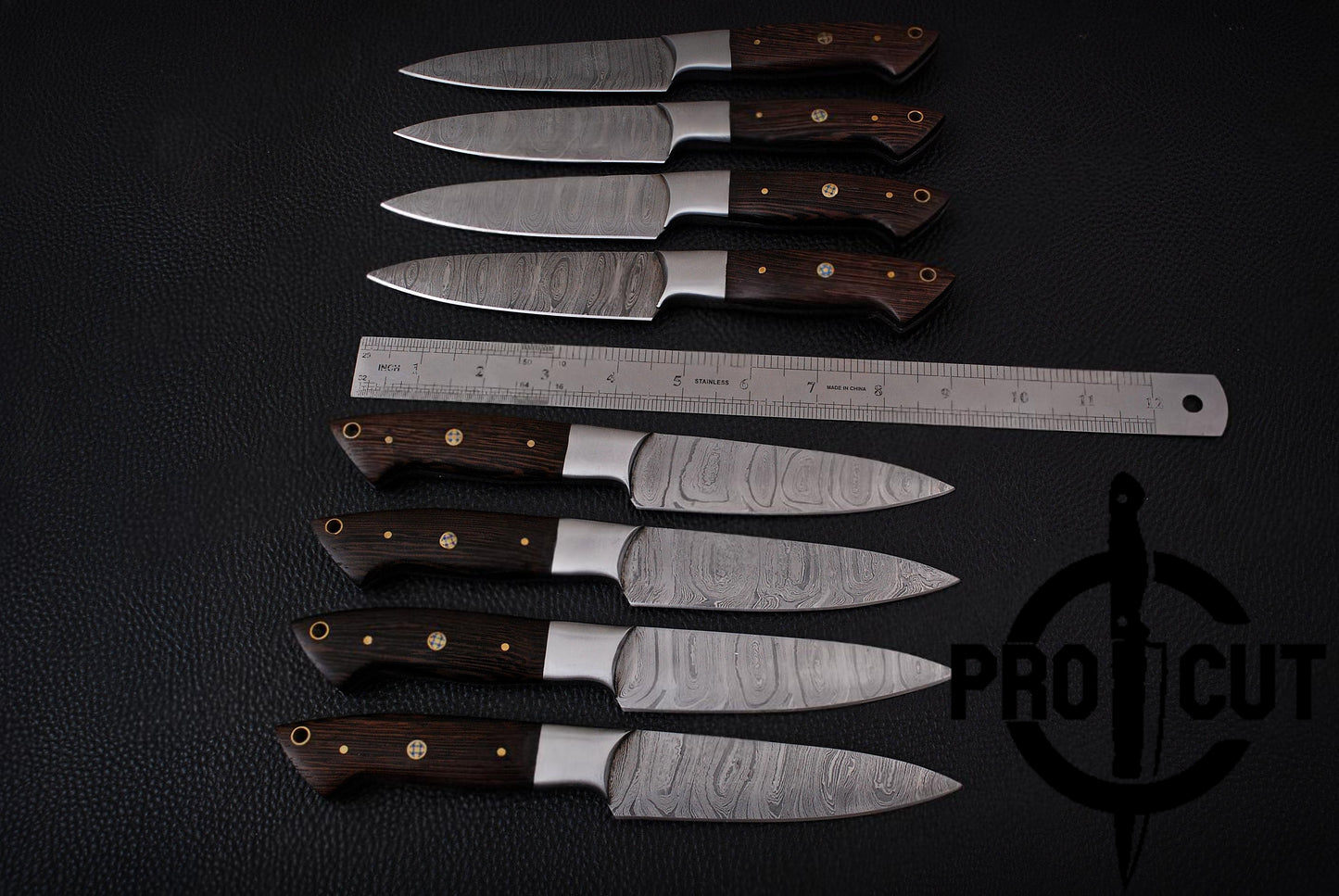 8 Pcs Hand Forged Damascus Steel Steak Knives with Wengee Wood Handle, Culinary Knives Set