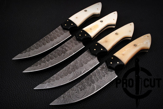 4 Pcs Damascus Steel Handmade Culinary Knives, Damascus BBQ Steak Knives Set