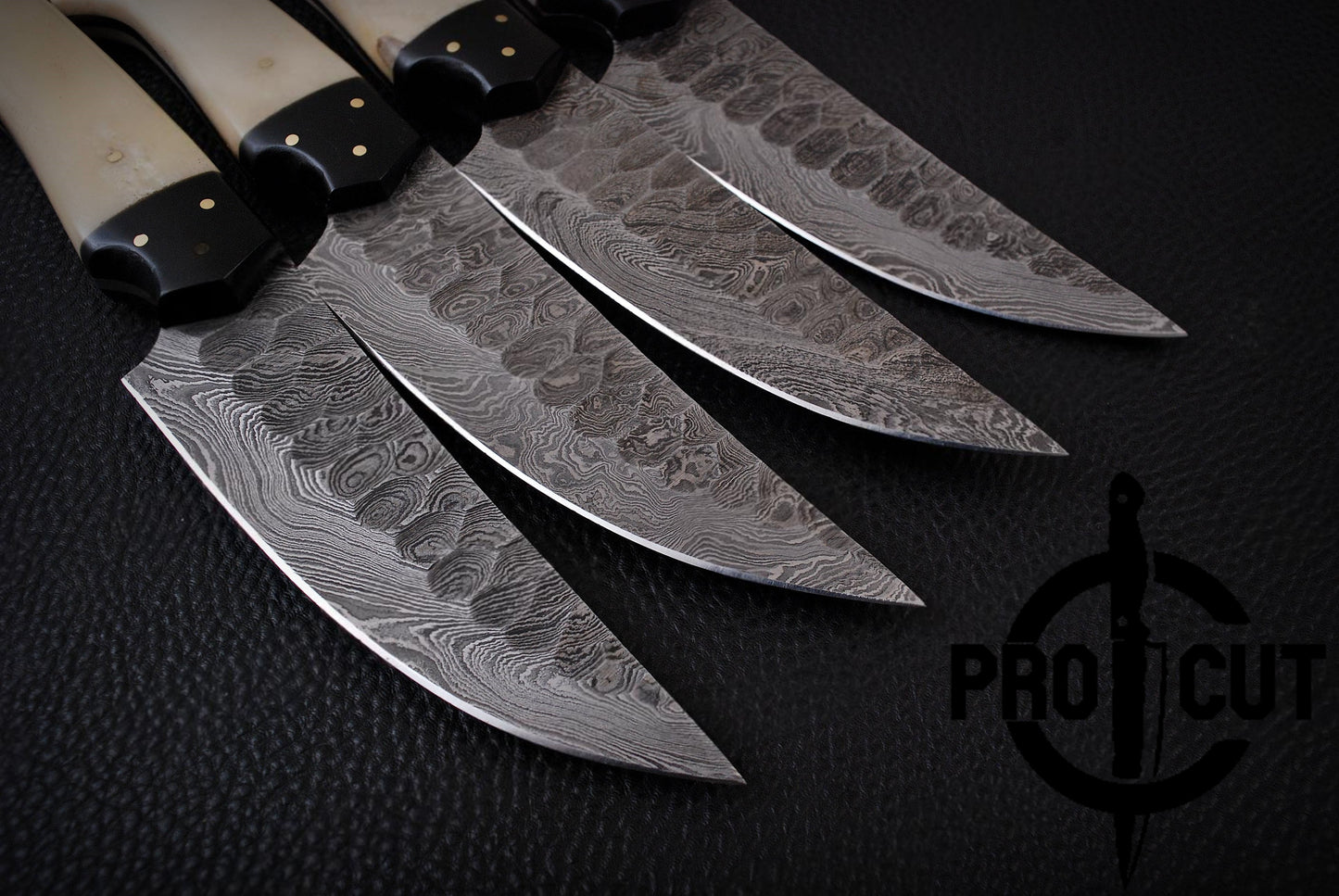 4 Pcs Damascus Steel Handmade Culinary Knives, Damascus BBQ Steak Knives Set