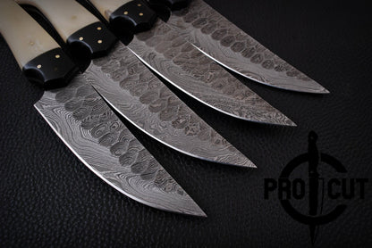 4 Pcs Damascus Steel Handmade Culinary Knives, Damascus BBQ Steak Knives Set