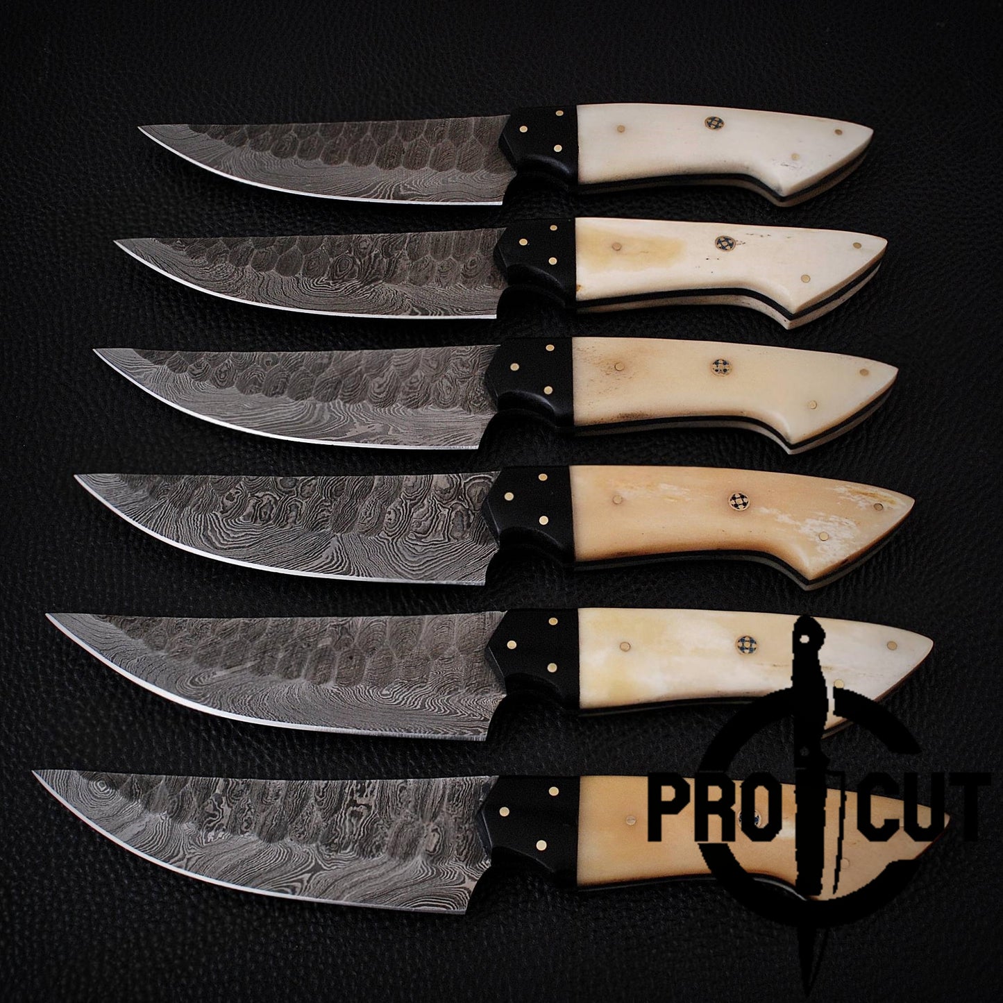 6 Pcs Damascus Steel Handmade Culinary Knives, Damascus BBQ Steak Knives Set