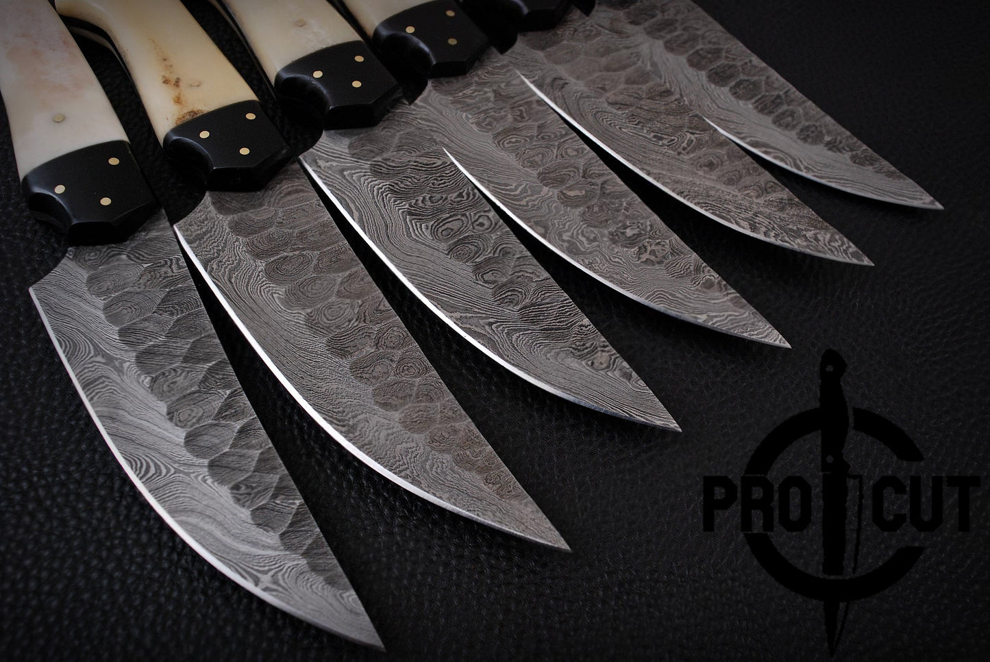 6 Pcs Damascus Steel Handmade Culinary Knives, Damascus BBQ Steak Knives Set