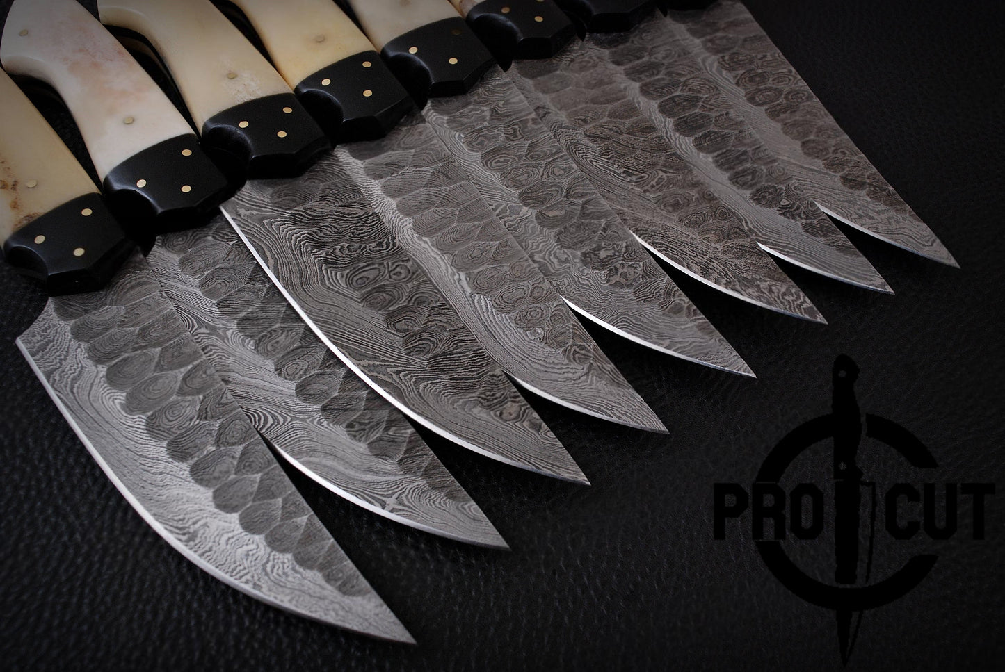 8 Pcs Damascus Steel Handmade Culinary Knives, Damascus BBQ Steak Knives Set