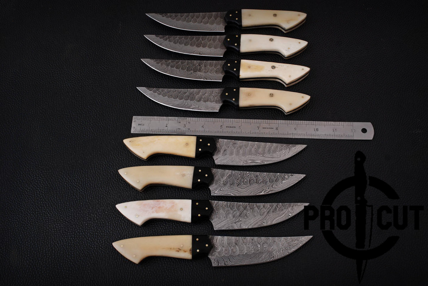 8 Pcs Damascus Steel Handmade Culinary Knives, Damascus BBQ Steak Knives Set