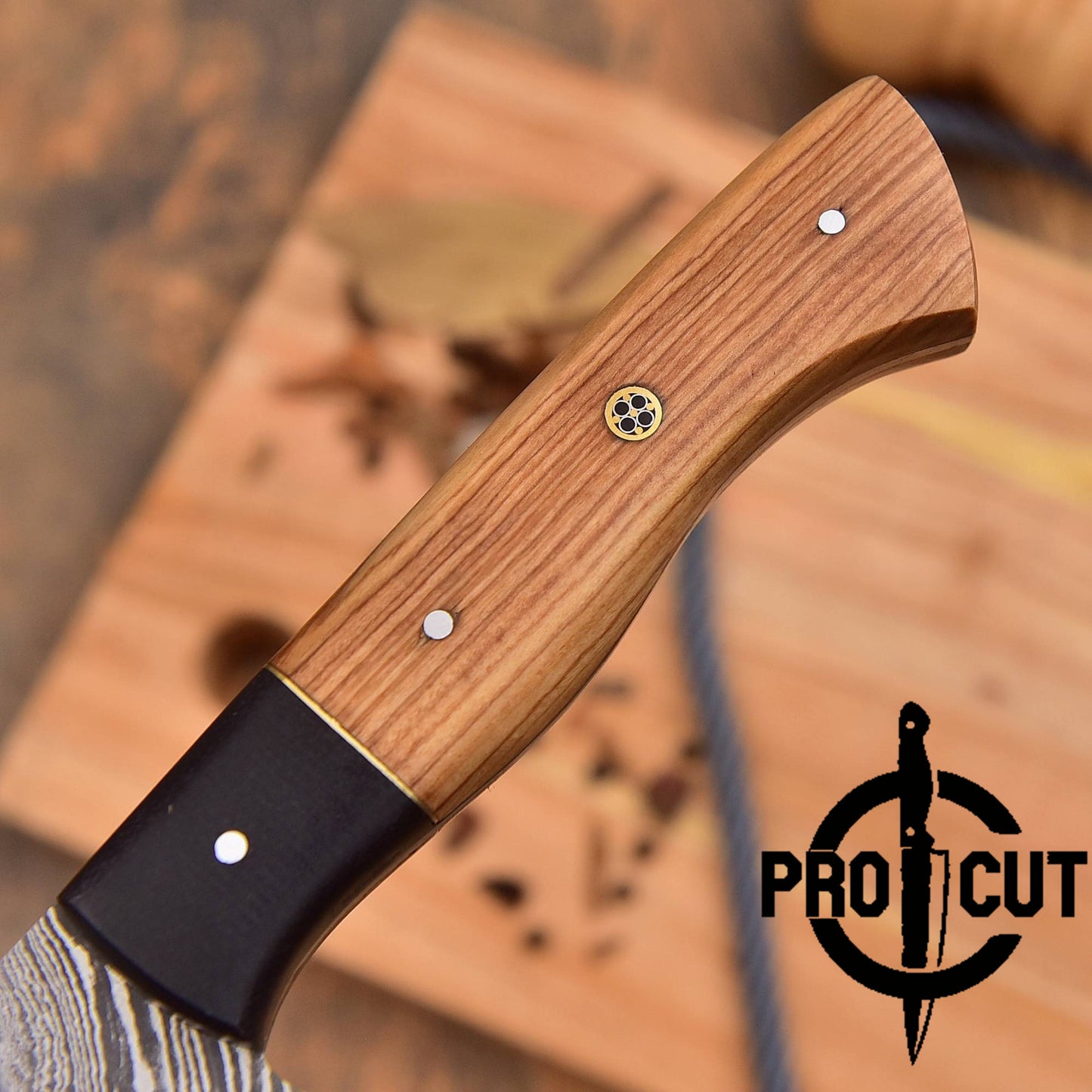 Pro Cut Custom Hand Forged Damascus Steel Chef Knife Olive Wood & G10 Micarta Handle
