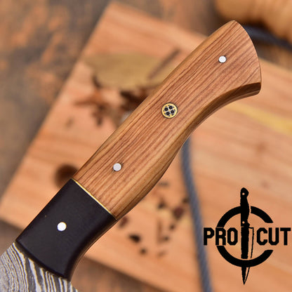Pro Cut Custom Hand Forged Damascus Steel Chef Knife Olive Wood & G10 Micarta Handle