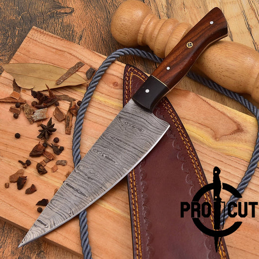Pro Cut Custom Damascus Steel Handmade Kitchen Chef Knife with Rosewood Handle