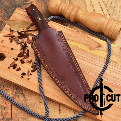 Pro Cut Custom Damascus Steel Handmade Kitchen Chef Knife with Rosewood Handle