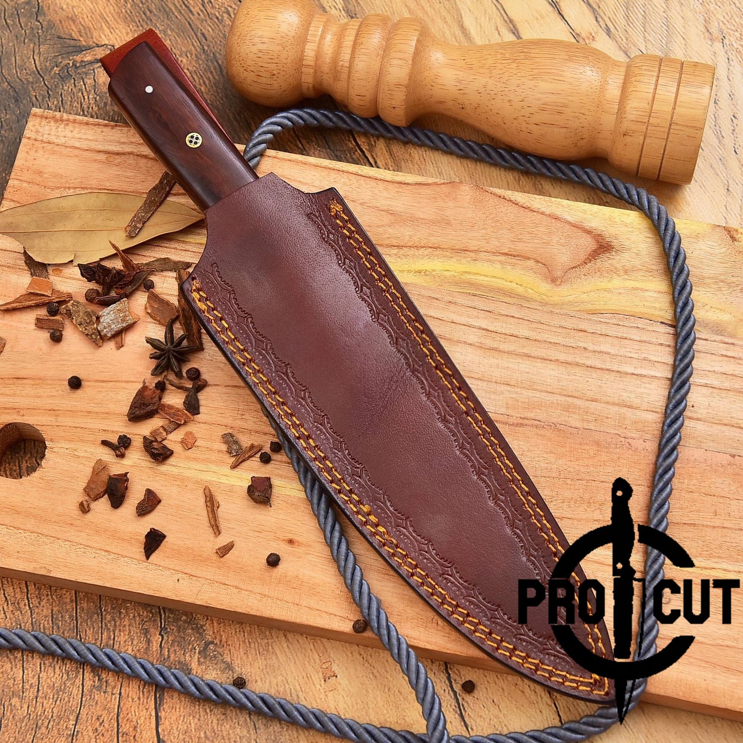 Pro Cut Custom Handmade Damascus Steel Kitchen Knife Rosewood & Brass Handle