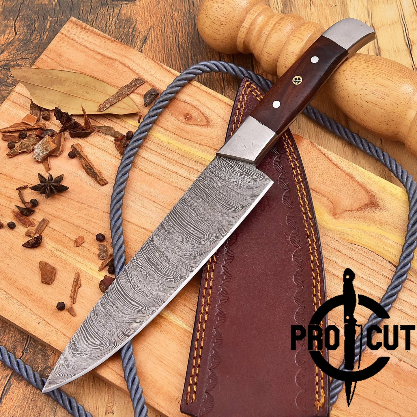 Pro Cut Custom Handmade Damascus Steel Full Tang Chef Knife