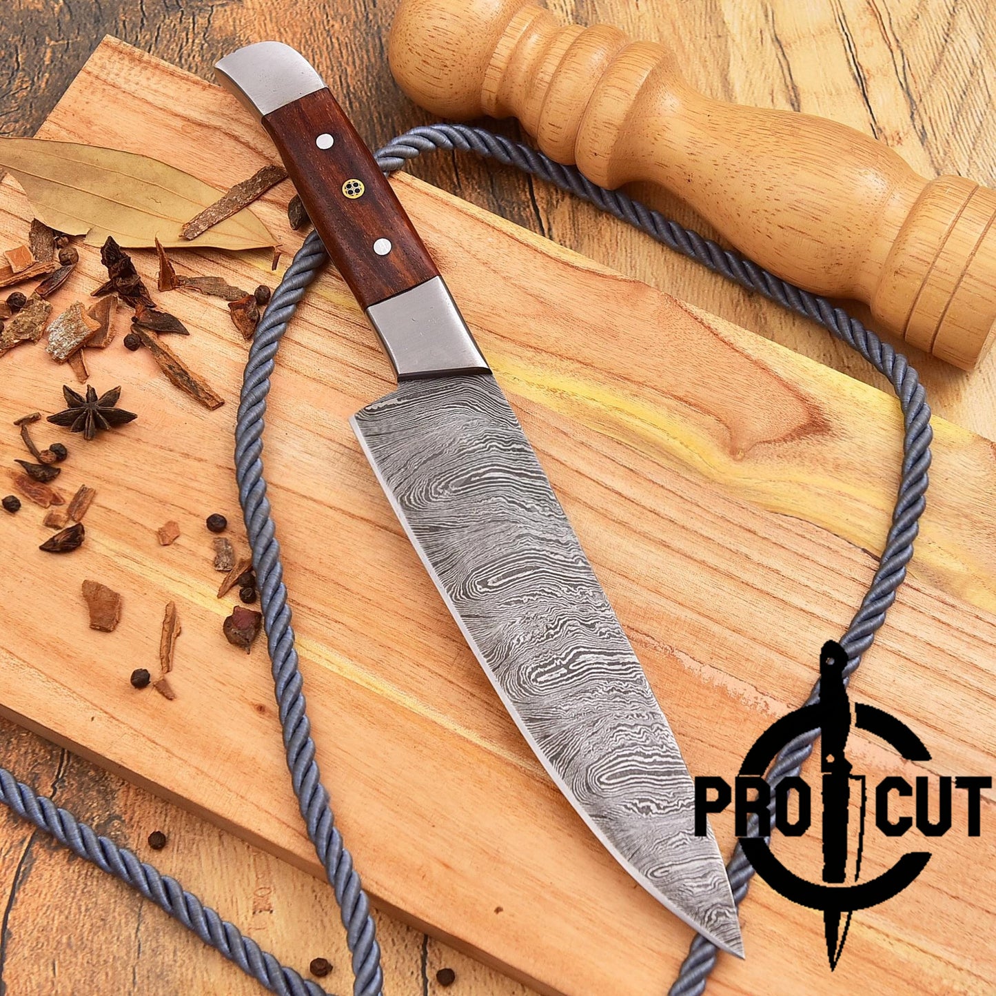 Pro Cut Custom Handmade Damascus Steel Full Tang Chef Knife