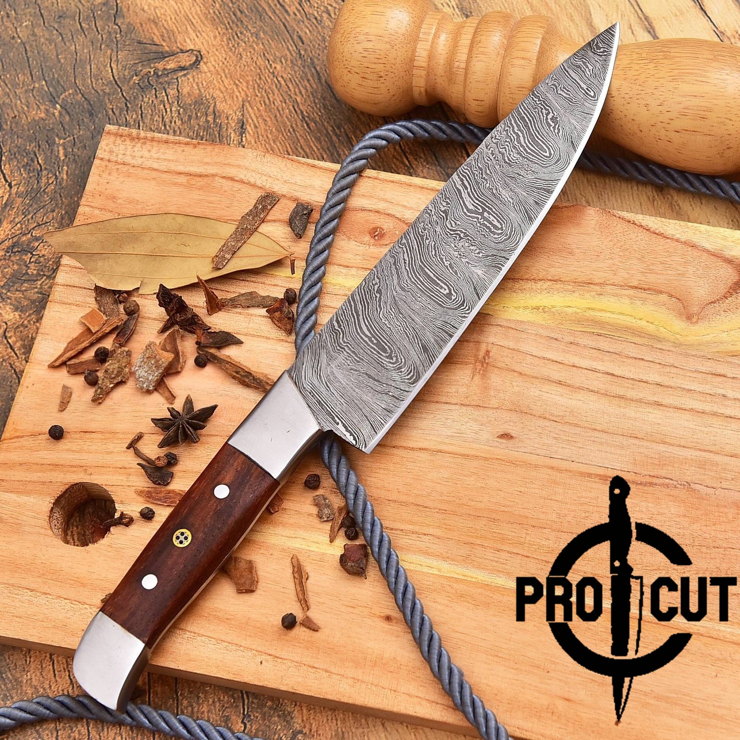 Pro Cut Custom Handmade Damascus Steel Full Tang Chef Knife