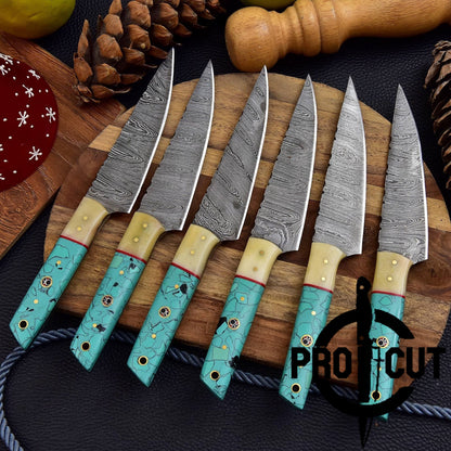 6 Pcs Hand Forged Damascus Steel Full Tang Culinary Steak Knives, Handmade BBQ Steak Knives