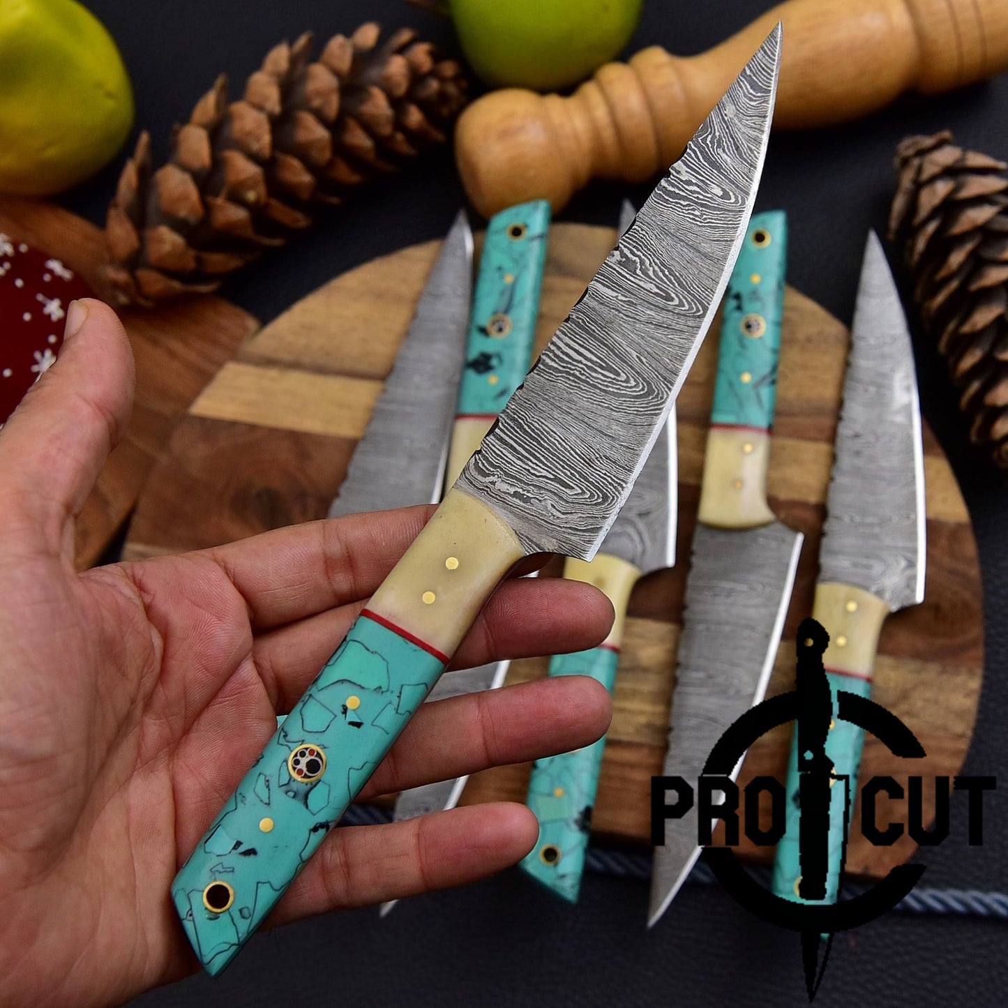6 Pcs Hand Forged Damascus Steel Full Tang Culinary Steak Knives, Handmade BBQ Steak Knives