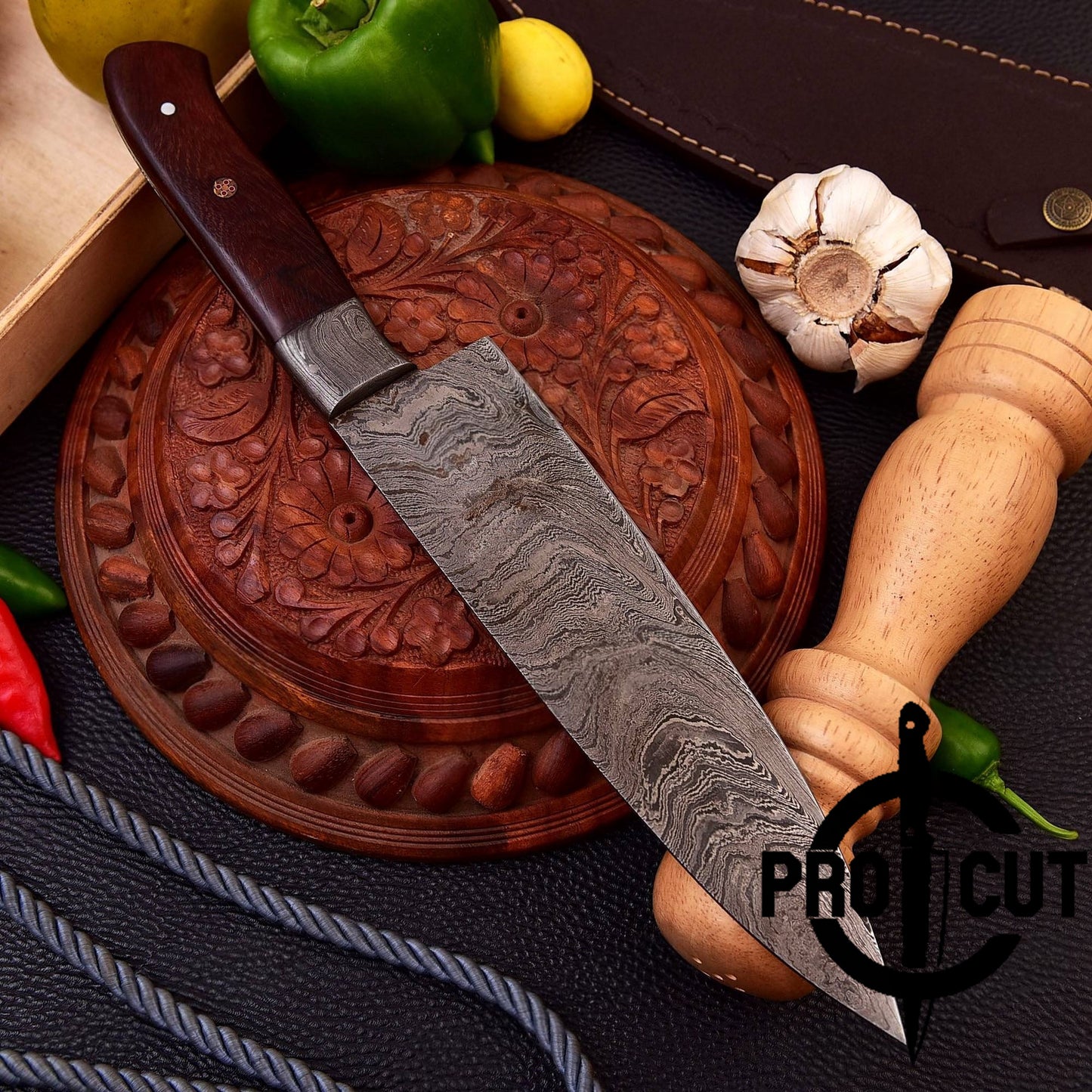 Pro Cut Damascus Steel Hand Forged Full Tang Chef Knife with Rosewood Handle