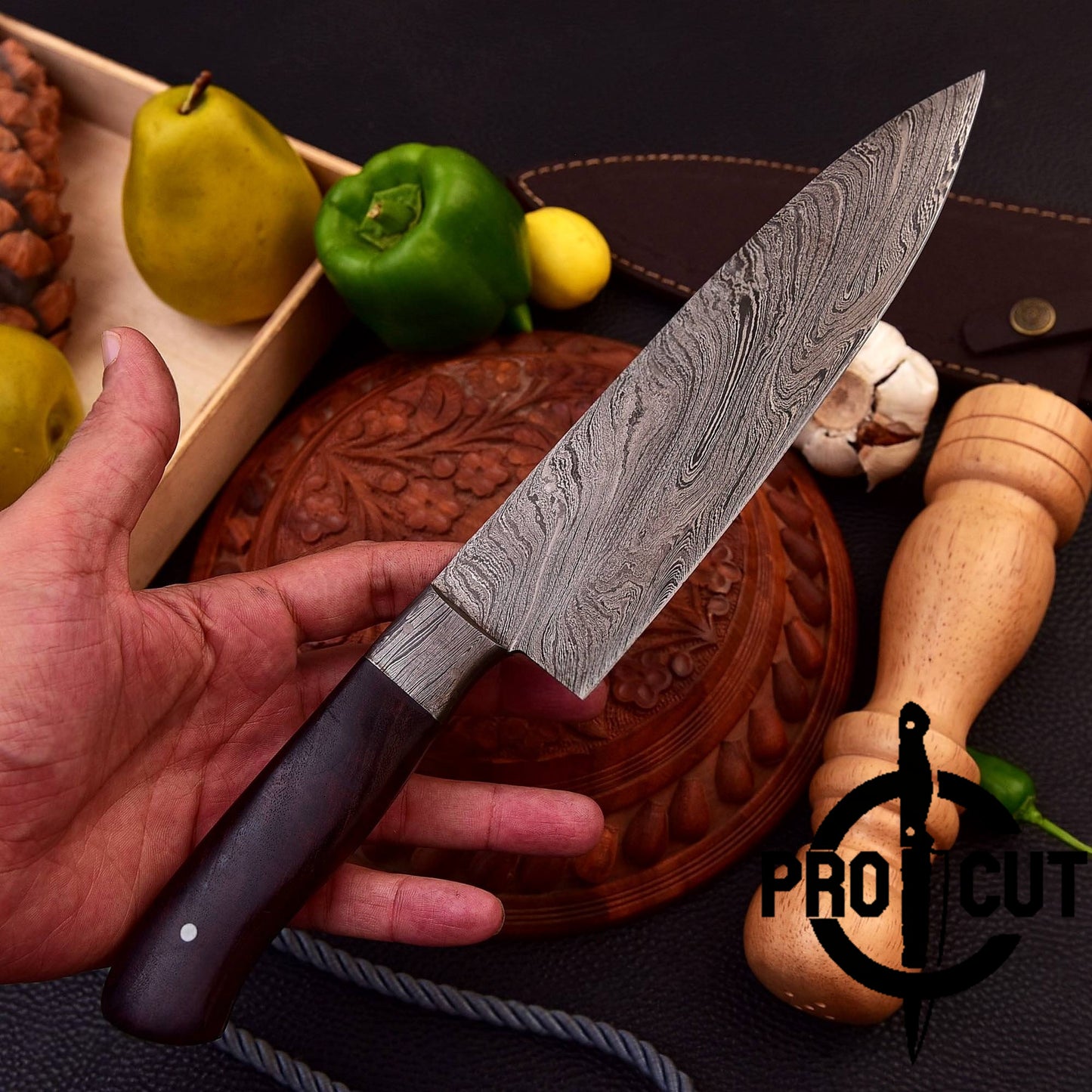 Pro Cut Damascus Steel Hand Forged Full Tang Chef Knife with Rosewood Handle