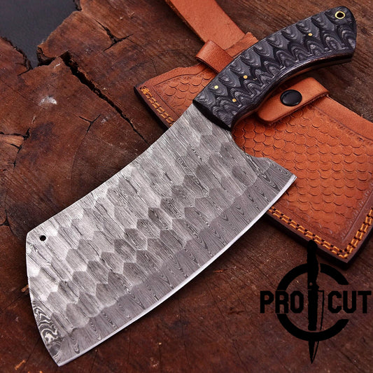 Pro Cut Premium Hand Forged Damascus Steel Cleaver Chef Knife, Heavy Duty Cleaver Knife