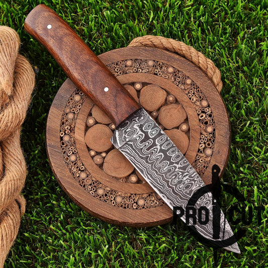 Pro Cut Ironwood Guardian - Handmade Damascus Steel Fixed Blade Camping Knife with Rosewood Handle