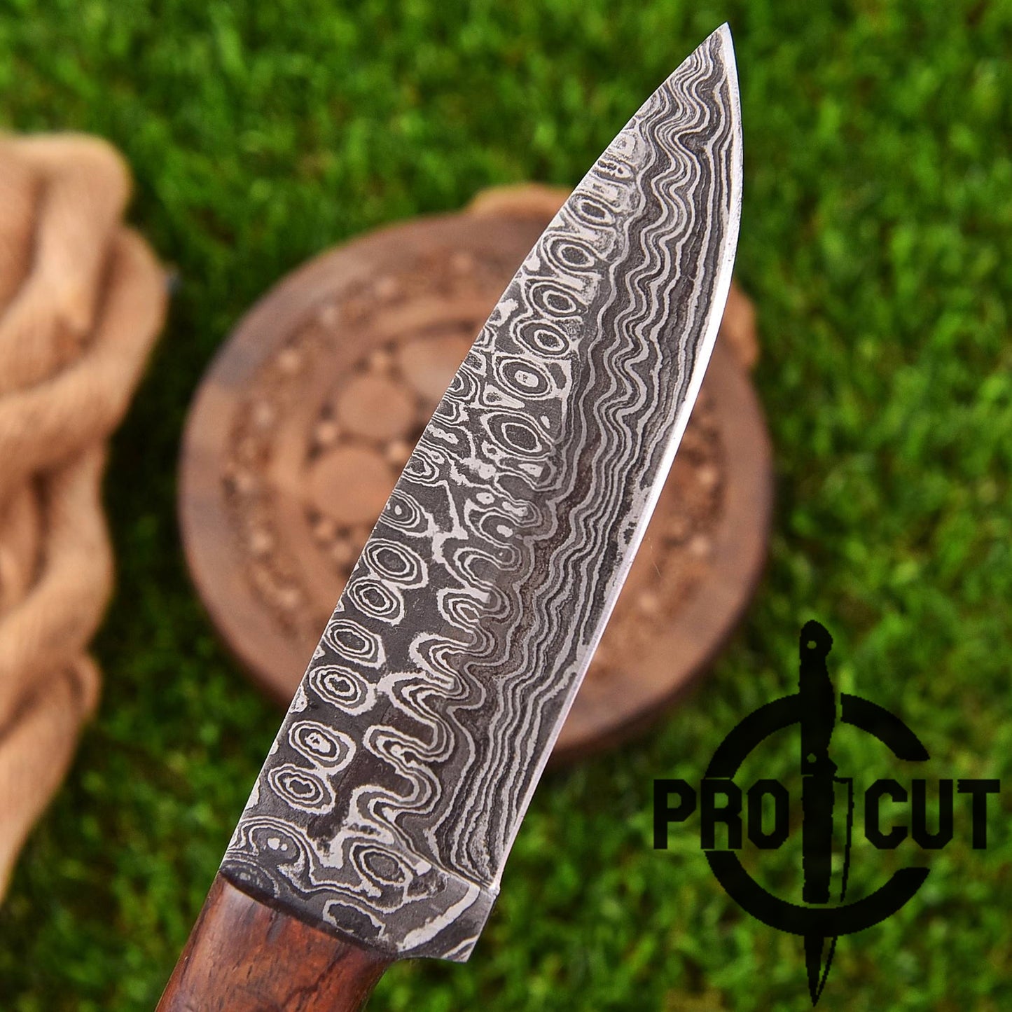 Pro Cut Ironwood Guardian - Handmade Damascus Steel Fixed Blade Camping Knife with Rosewood Handle