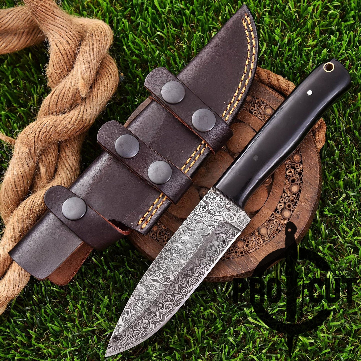 Pro Cut Ironwood Guardian - Hand Forged Drop Point Damascus Steel Camping Skinner Knife with G10 Black Micarta Handle