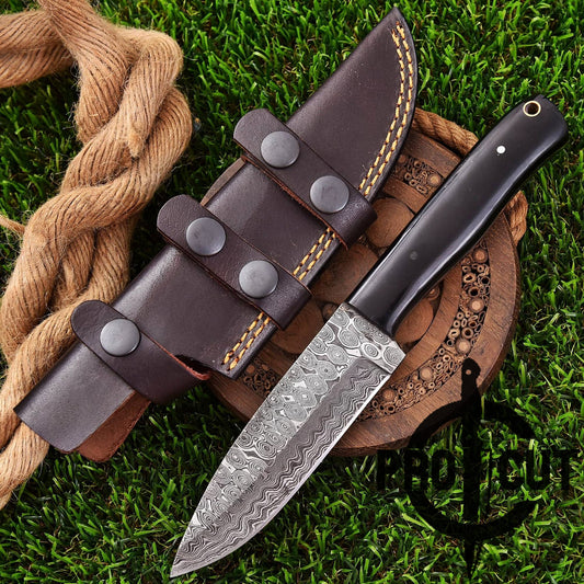 Pro Cut Ironwood Guardian - Hand Forged Drop Point Damascus Steel Camping Skinner Knife with G10 Black Micarta Handle