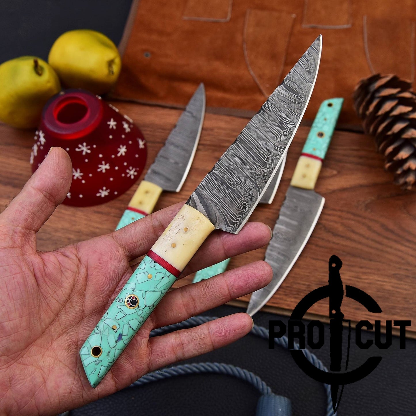 4 Pcs Hand Forged Damascus Steel Culinary Knives Set, Handmade BBQ Steak Knives