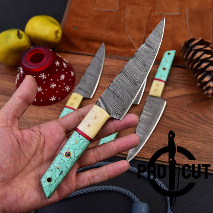 4 Pcs Hand Forged Damascus Steel Culinary Knives Set, Handmade BBQ Steak Knives