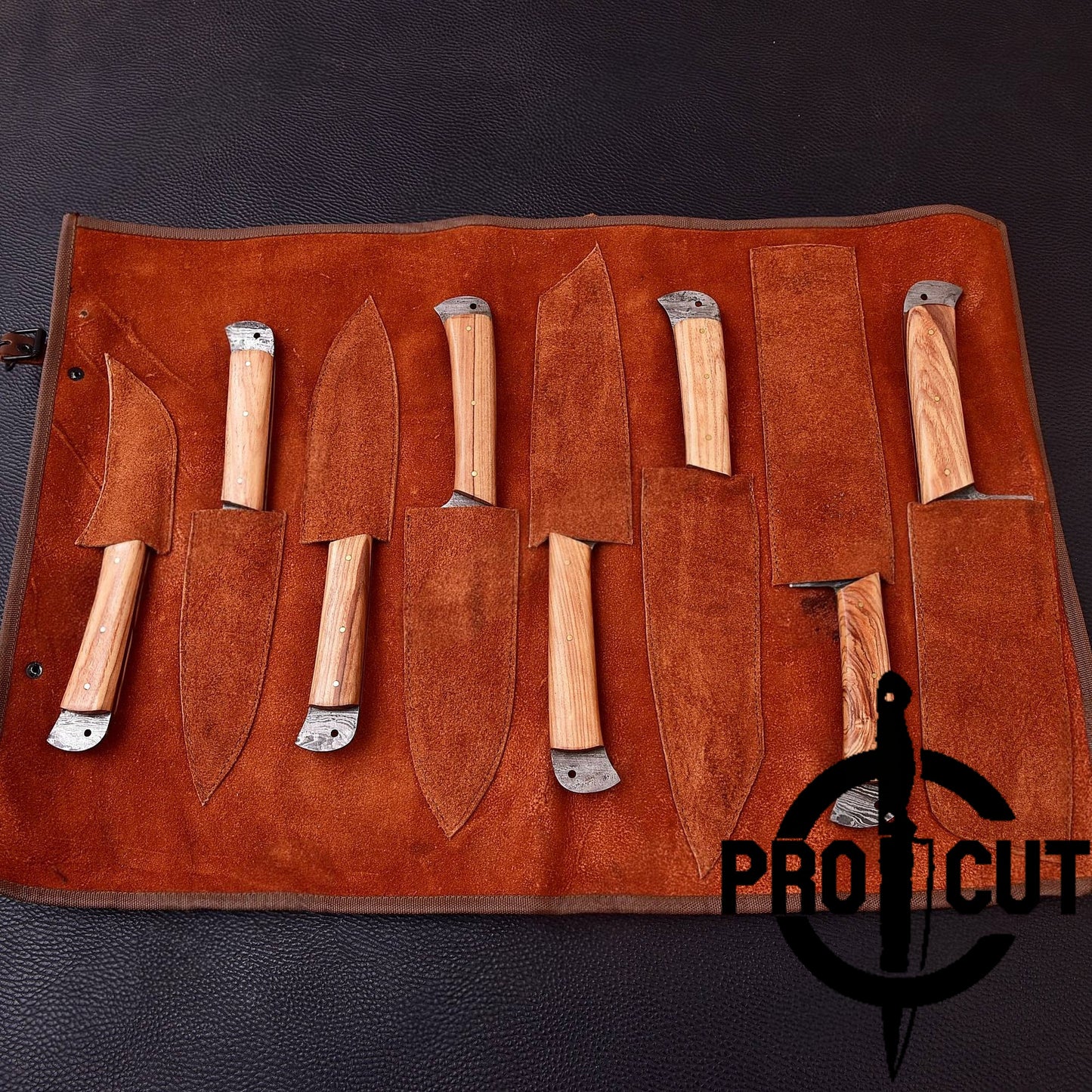 Pro Cut Damascus Empror - 8 Pcs Damascus Steel Full Tang Chef Set with Ergonomic Handle