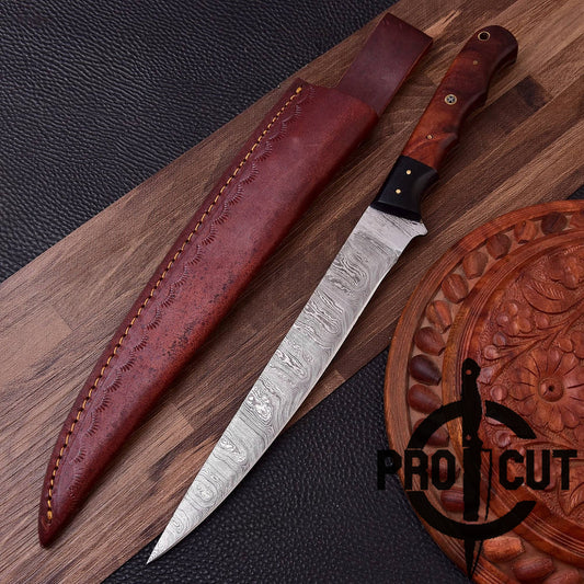 Pro Cut Hand Forged Damascus Steel Full Tang Fillet Knife with Rosewood Handle