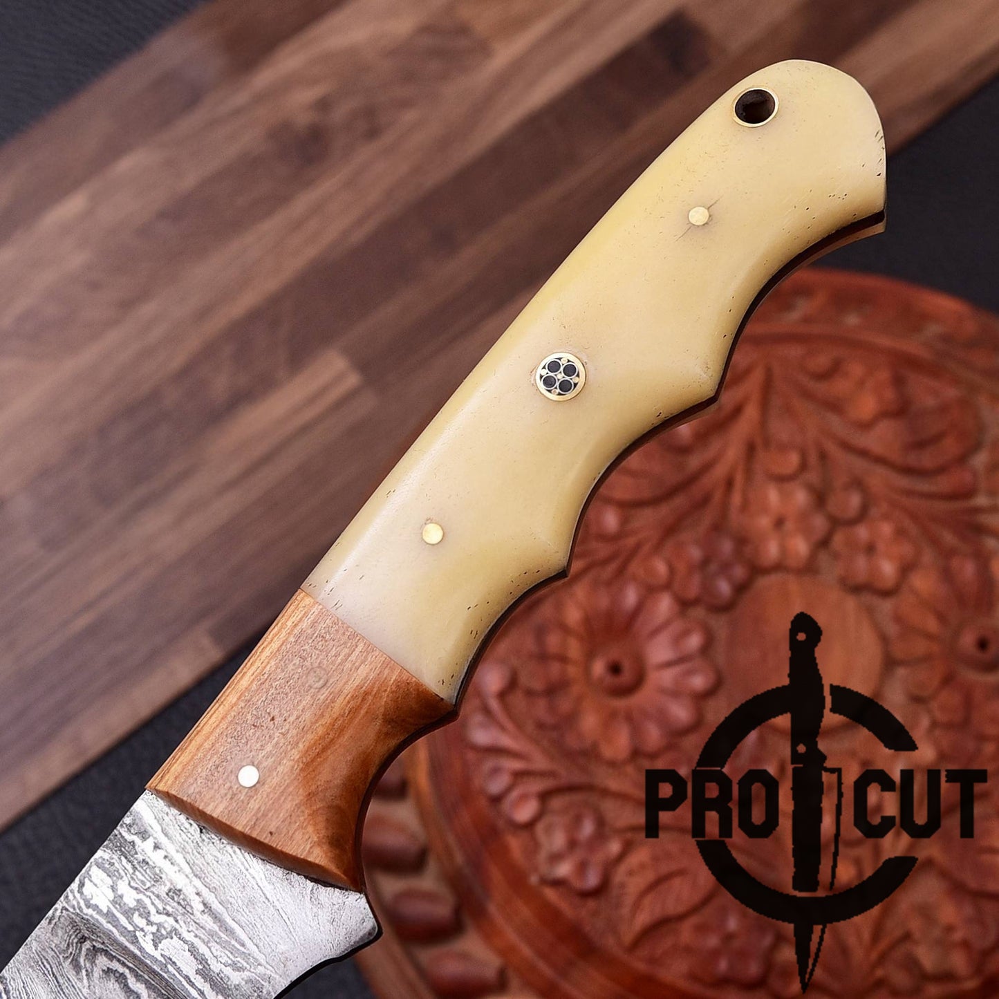 Pro Cut Hand Forged Damascus Steel Full Tang Fillet Knife with Bone Handle