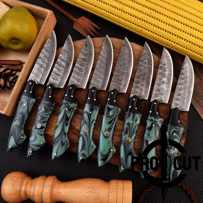 Pro Cut Forge Core - Handmade Damascus Steel Culinary Steak Knives Set , BBQ Steak Knives Sets