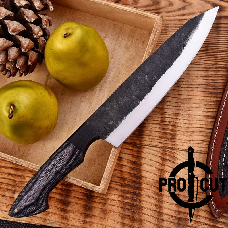 Pro Cut Forge Born - Handmade D2 Steel Chef Knife with Black Dymond Wood Handle