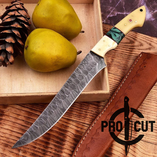 Pro Cut Hand Forged Damascus Steel Full Tang Fillet Knife with Sheath