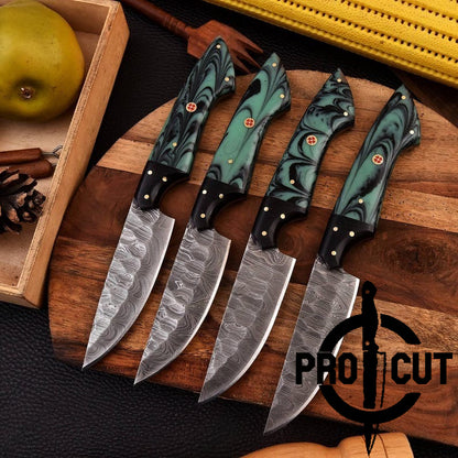 Pro Cut Forge Core - Handmade Damascus Steel Culinary Steak Knives Set , BBQ Steak Knives Sets