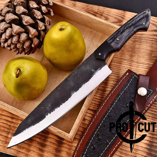 Pro Cut Forge Born - Handmade D2 Steel Chef Knife with Black Dymond Wood Handle