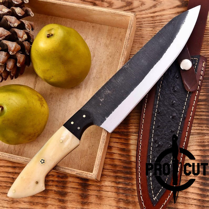 Pro Cut Forge Born - Handmade D2 Steel Chef Knife with Camel Bone Handle
