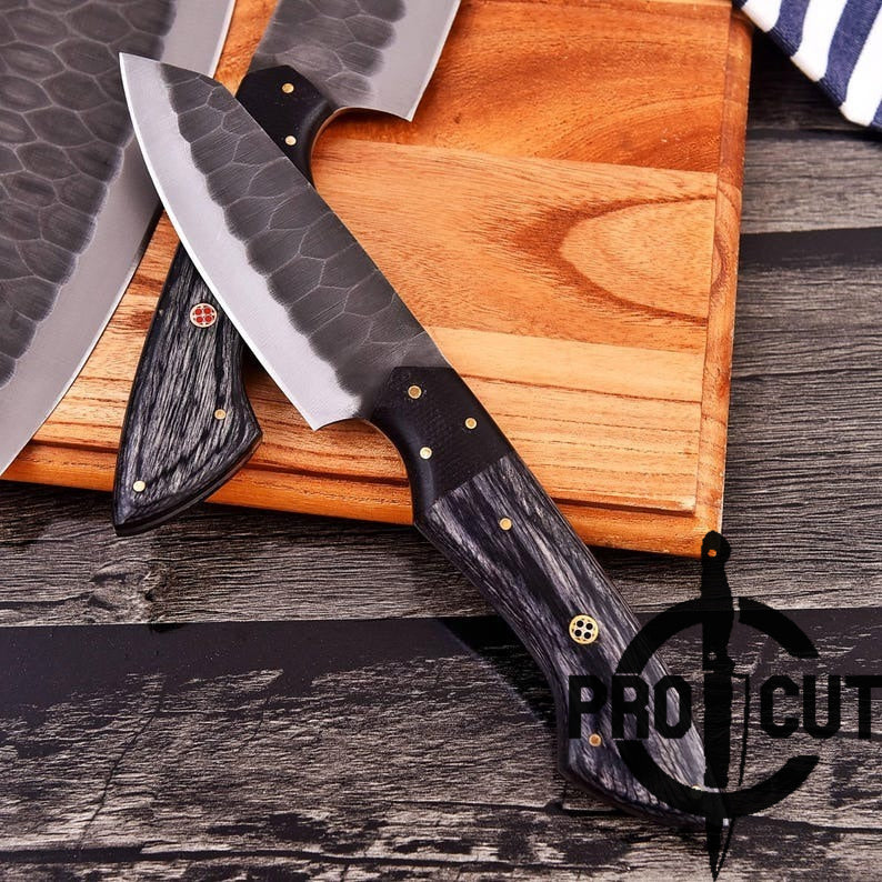 Pro Cut Ripple Guardian - Stainless Steel Professional Kitchen Knives Set with Black Wood Handle