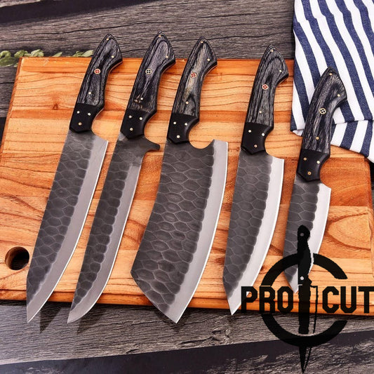 Pro Cut Ripple Guardian - Stainless Steel Professional Kitchen Knives Set with Black Wood Handle