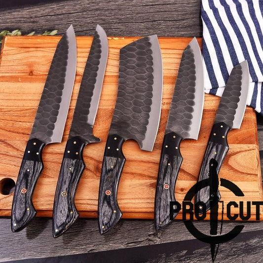 Pro Cut Ripple Guardian - Stainless Steel Professional Kitchen Knives Set with Black Wood Handle